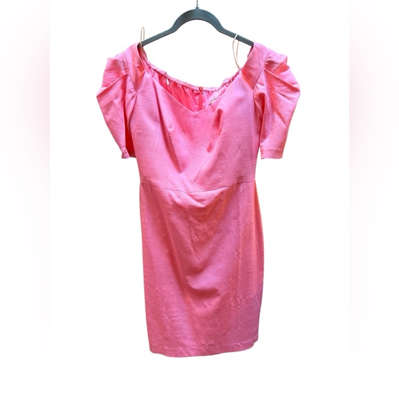 ✨ NWT Trina Turk Pink Puff Sleeve Sheath Dress | Size 6 | $378 Retail ✨.Lined - Picture 3 of 14